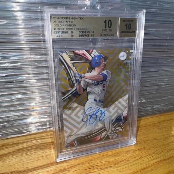 BGS 10 Pristine 2016 Topps High Tek Corey Seager Gold Rainbow RC Auto 49/50 RARE - Picture 2 of 8